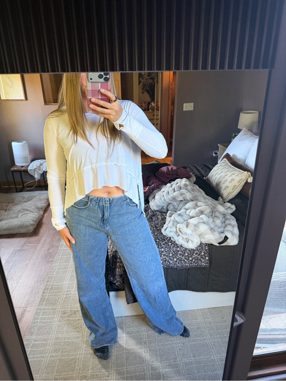 Free People Flowy White Long Sleeeve